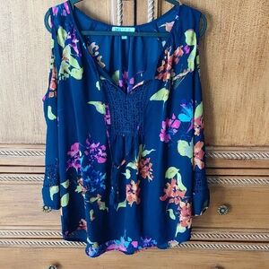 DR2 Navy Floral Cold Shoulder Blouse
